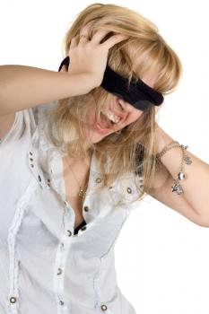 Royalty Free Photo of a Blindfolded Woman Screaming