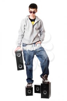 Royalty Free Photo of a Boy With Speakers