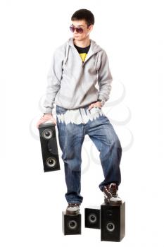 Royalty Free Photo of a Boy With Speakers