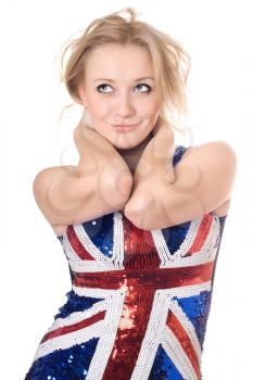 Royalty Free Photo of a Woman in a Union Jack Shirt
