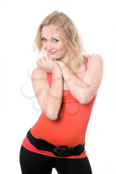 Royalty Free Photo of a Girl in a Red Shirt and Belt