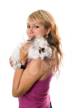 Royalty Free Photo of a Girl With a Rabbit
