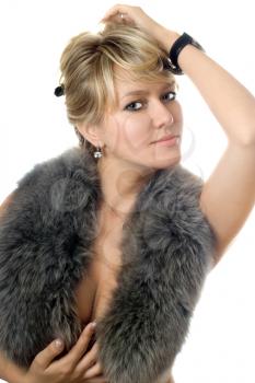 Royalty Free Photo of a Young Woman With a Fur Wrap