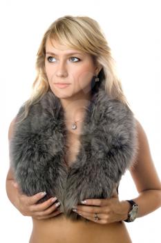 Royalty Free Photo of a Young Woman With Fur Around Her Neck