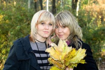 Royalty Free Photo of Two Women Outside in Autumn