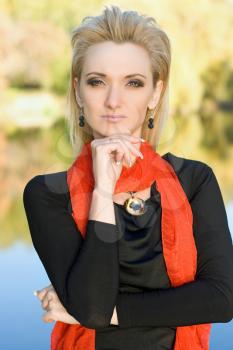 Royalty Free Photo of a Woman in a Red Scarf