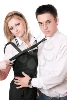 Royalty Free Photo of a Boy and a Girl in Dress Clothes