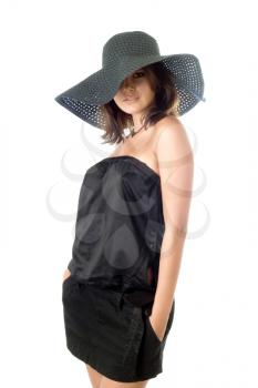 Royalty Free Photo of a Woman in a Black Hat