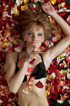 Royalty Free Photo of a Young Woman in Rose Petals