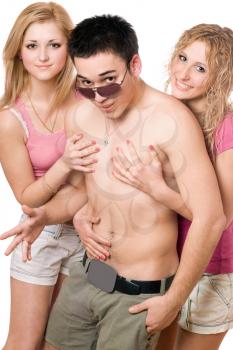 Royalty Free Photo of a Young Man With Two Girls