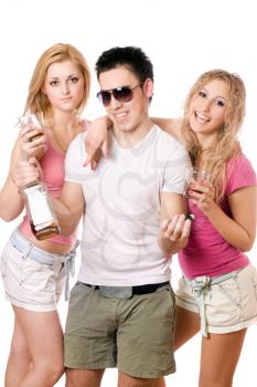 Royalty Free Photo of Two Women and Boy Drinking