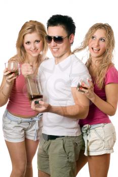 Royalty Free Photo of Two Young Girls and a Boy Drinking