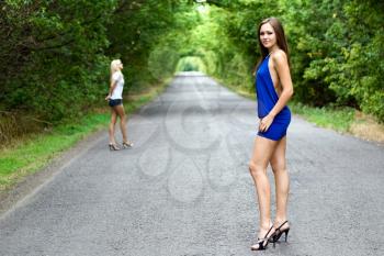 Royalty Free Photo of Women on a Road