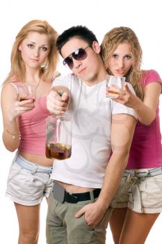 Royalty Free Photo of a Boy and Two Girls Drinking