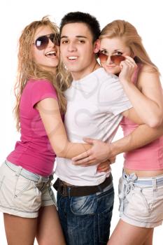 Royalty Free Photo of Two Girls and a Young Man