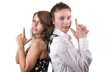 Royalty Free Photo of a Couple With Their Fingers Like a Gun