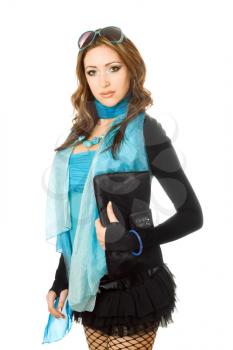 Royalty Free Photo of a Woman Wearing a Blue Scarf