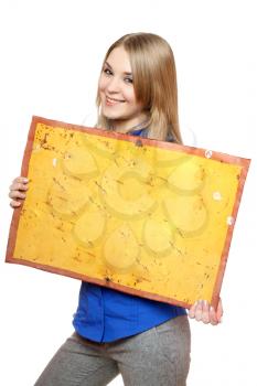 Royalty Free Photo of a Young Woman Holding a Board
