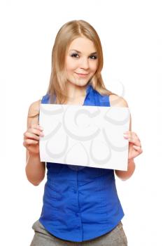Royalty Free Photo of a Woman Holding an Empty Sign