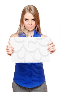Royalty Free Photo of a Girl Holding a Blank Board
