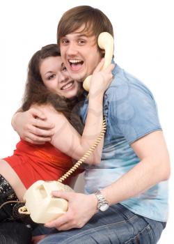 Royalty Free Photo of a Young Couple With a Phone