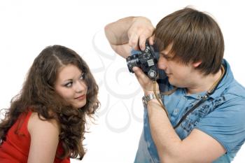 Royalty Free Photo of a Man Taking a Woman's Picture