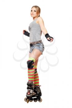 Royalty Free Photo of a Blonde Woman on Roller Blades
