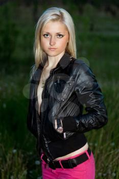Royalty Free Photo of a Young Girl in a Black Jacket