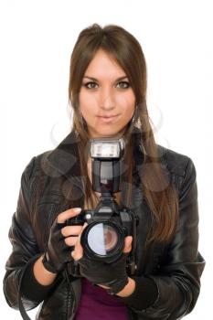 Alluring young brunette woman with the camera