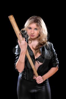 Portrait of nice young woman with a bat in their hands. Isolated