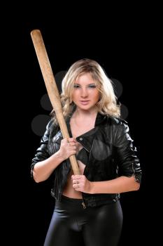 Nice young woman with a bat in their hands. Isolated