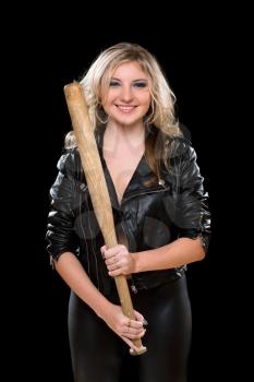 Cheerful young blonde with a bat in their hands. Isolated