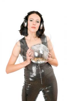 Portrait of young woman with a mirror ball in her hands