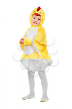 Little boy dressed as a chicken. Isolated