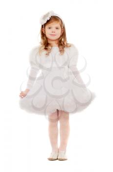 Beautiful little girl in a white dress. Isolated