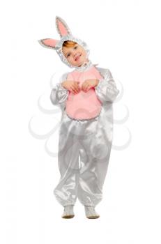 Playful little girl dressed as a bunny. Isolated