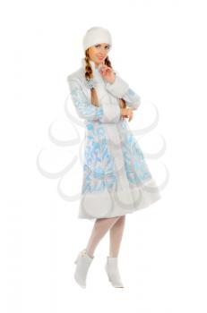 Cute smiling Snow Maiden. Isolated on white