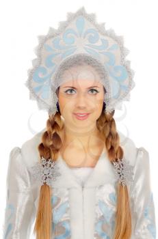 Closeup portrait of a beautiful Snow Maiden. Isolated