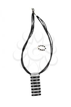 Black beads with a pendant on white background