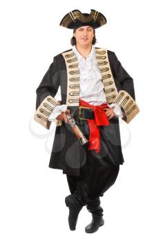 Young grinning man in pirate costume.  Isolated on white