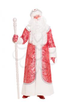 Man wearing costume of Santa Claus. Isolated on white