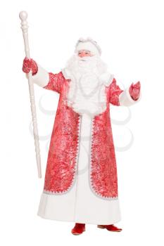 Father Frost wearing red coat. Isolated on white
