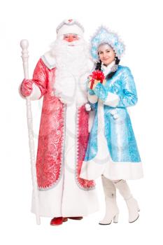 Russian Christmas characters Ded Moroz (Father Frost) and Snegurochka (Snow Maiden). Isolated