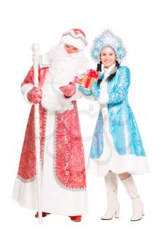 Father Frost and Snow Maiden. Isolated on white