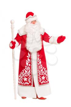 Santa Claus showing inviting gesture. Isolated on white