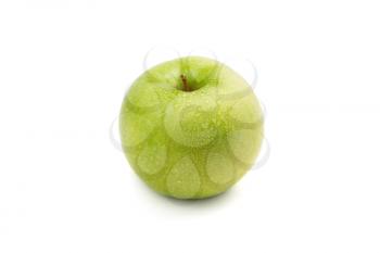 Juicy ripe green apple on white background