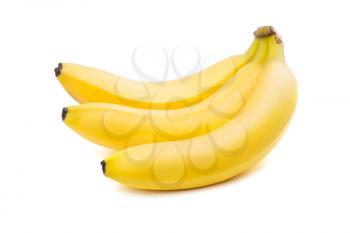 Close-up of three yellow bananas. Isolated on white