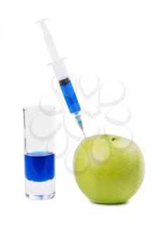 Injection of green apple. Isolated on white