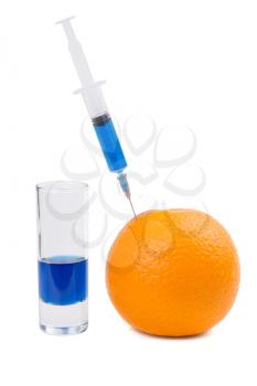 Injection of orange fruit. Isolated on white