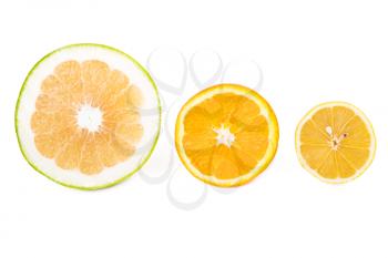 Sweetie, orange and lemon. Isolated on white